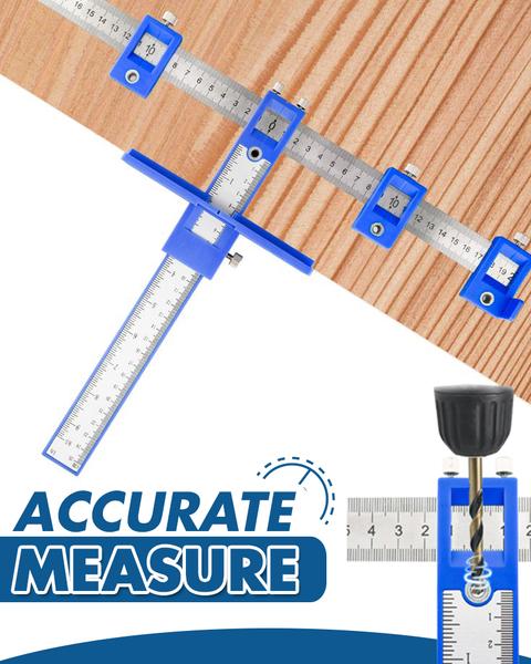 cabinet door panel with adjustable hardware jig positioned