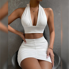 Halter Lace-Up Two-Piece Dress Set