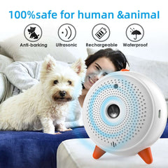 New Pet Supplies Ultrasonic Bark Stop device shown helping control barking safely.