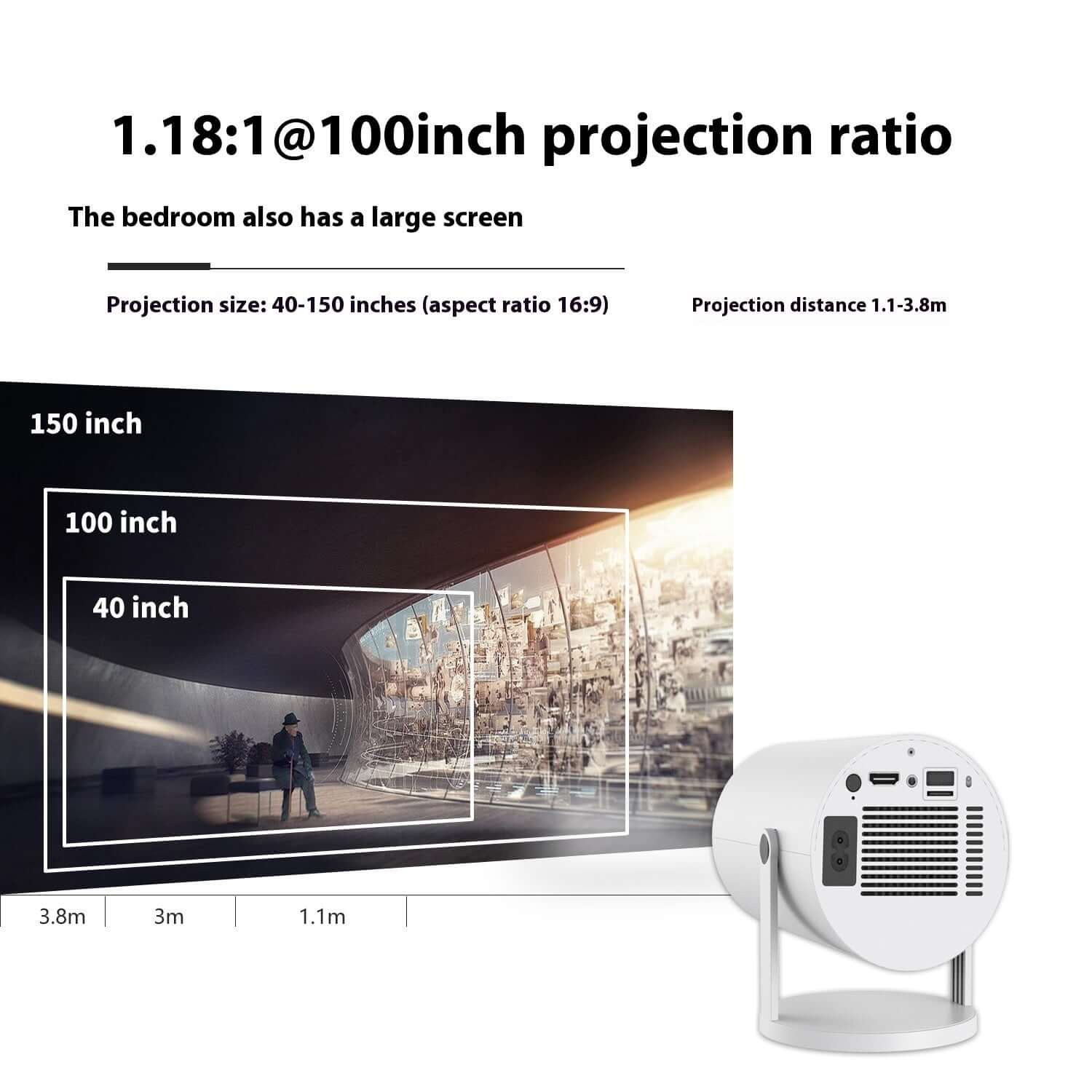 Portable Home Projector – 180° Projection, Auto Focus Video Projector