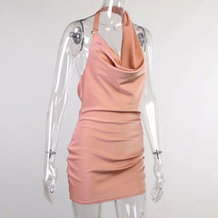 Elegant Satin V-Neck Backless Mini Dress