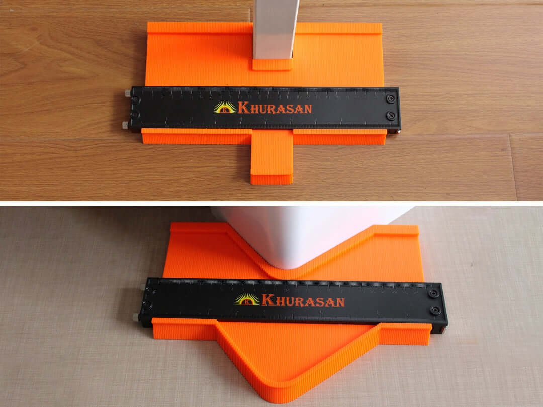 Khorasan 10 Inch Contour Gauge with Lock - Side Angle View with Carpentry Pencil