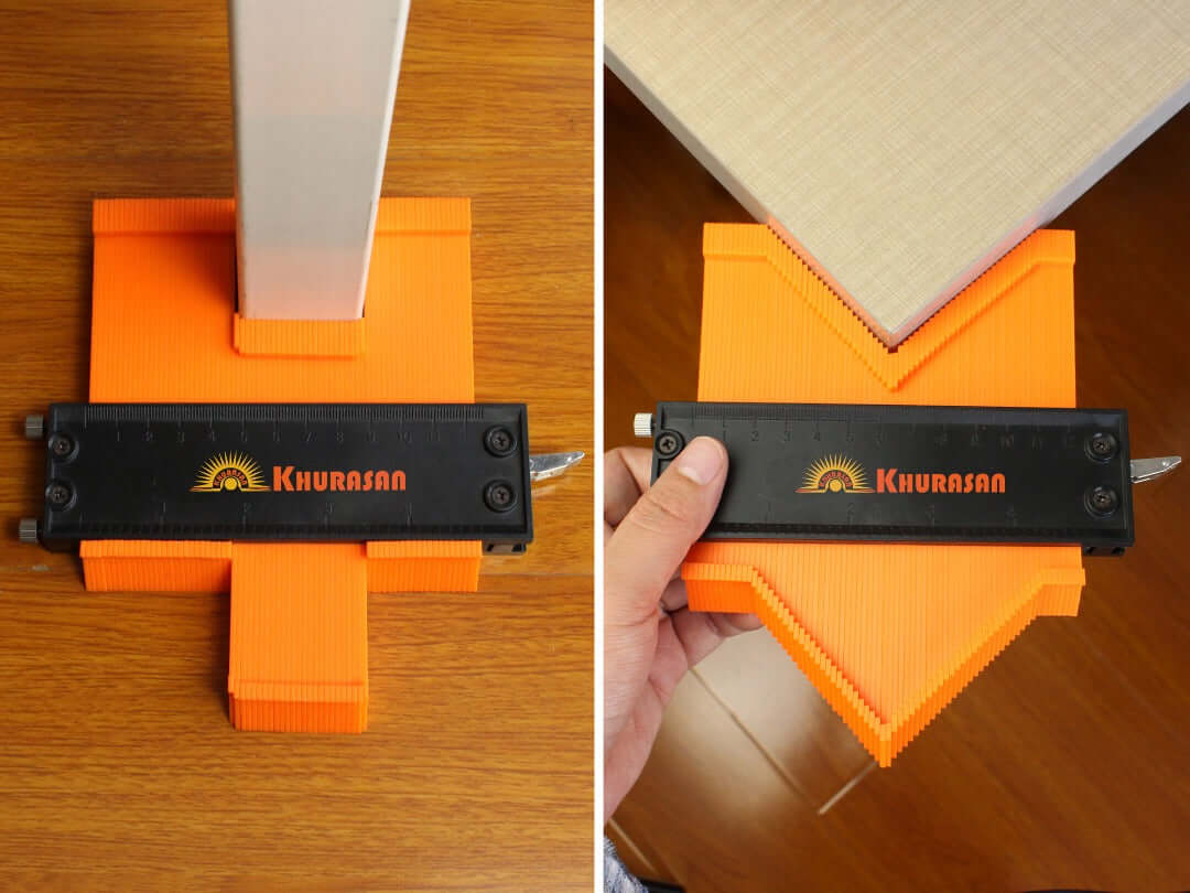 Khorasan 5 Inch Contour Gauge 2-Pack - In Use Copying Shape on Flooring
