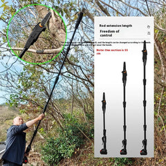 Khorasan Cordless Electric Pole Saw with Extendable Rod - In Use Cutting Tree Branch Outdoors