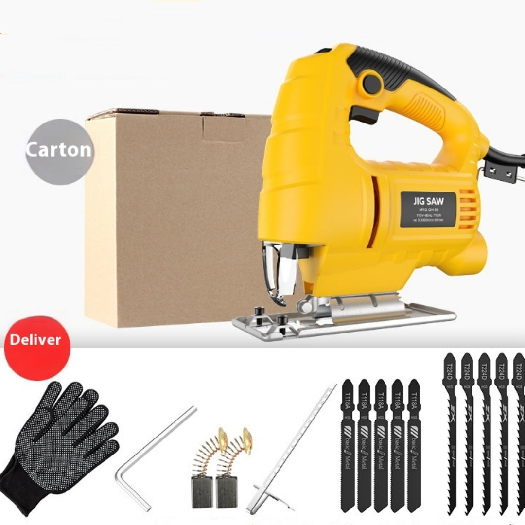 Khorasan Electric Jigsaw Machine for Wood and Curve Cutting - Yellow Set with Blades and Gloves
