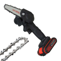 Mini Cordless Chainsaw - Front View Black Cordless Lithium Battery