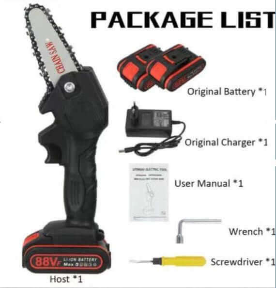 Mini Cordless Chainsaw - Package List Red Version with Accessories