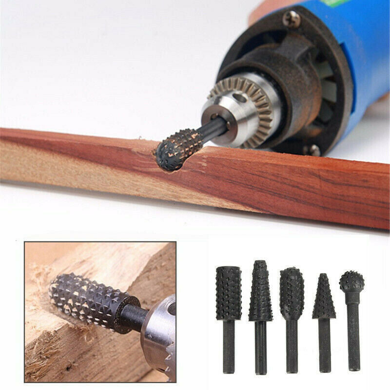 Rotary Rasp File Set - In Use Wood Carving and Polishing with Drill