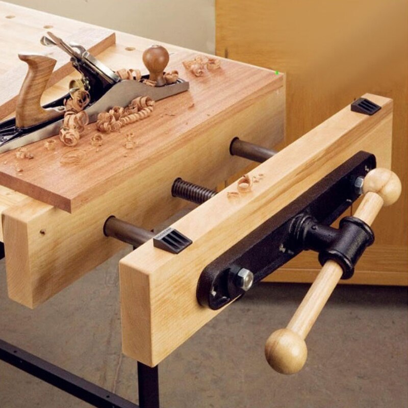 Solid Wood Holding Clamp - In Use on Woodworking Workbench