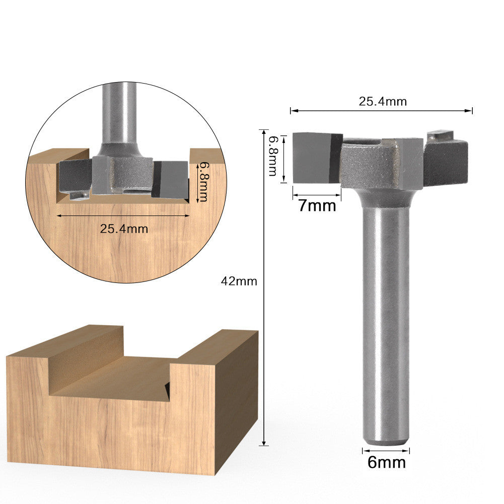 T-Slot Router Bit - Carbide Size Comparison Set with Wood Samples